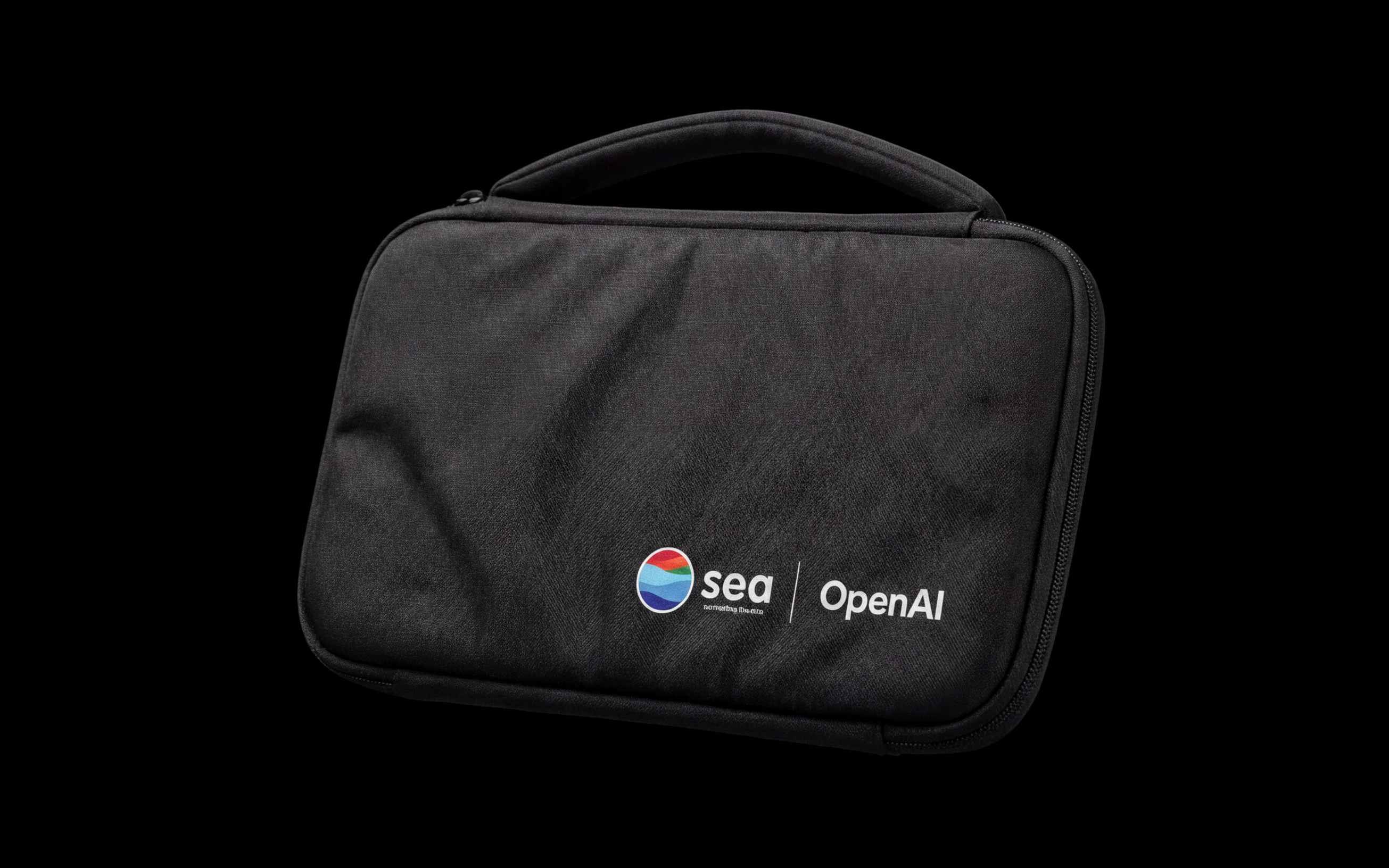 Black zip pouch with the sea and OpenAI lockup
